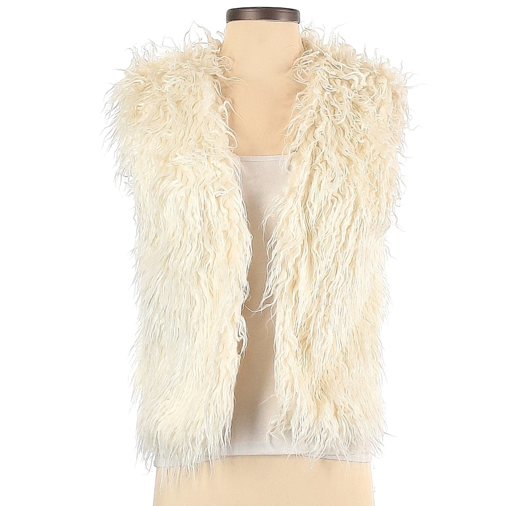 Mossimo White Faux Fur Bohemian 60's Style Western Vest